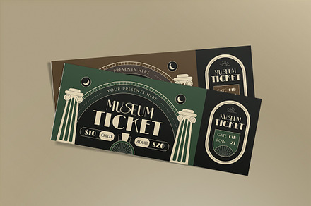 Alternative Art Deco Museum Ticket, a Card Template by graphicook