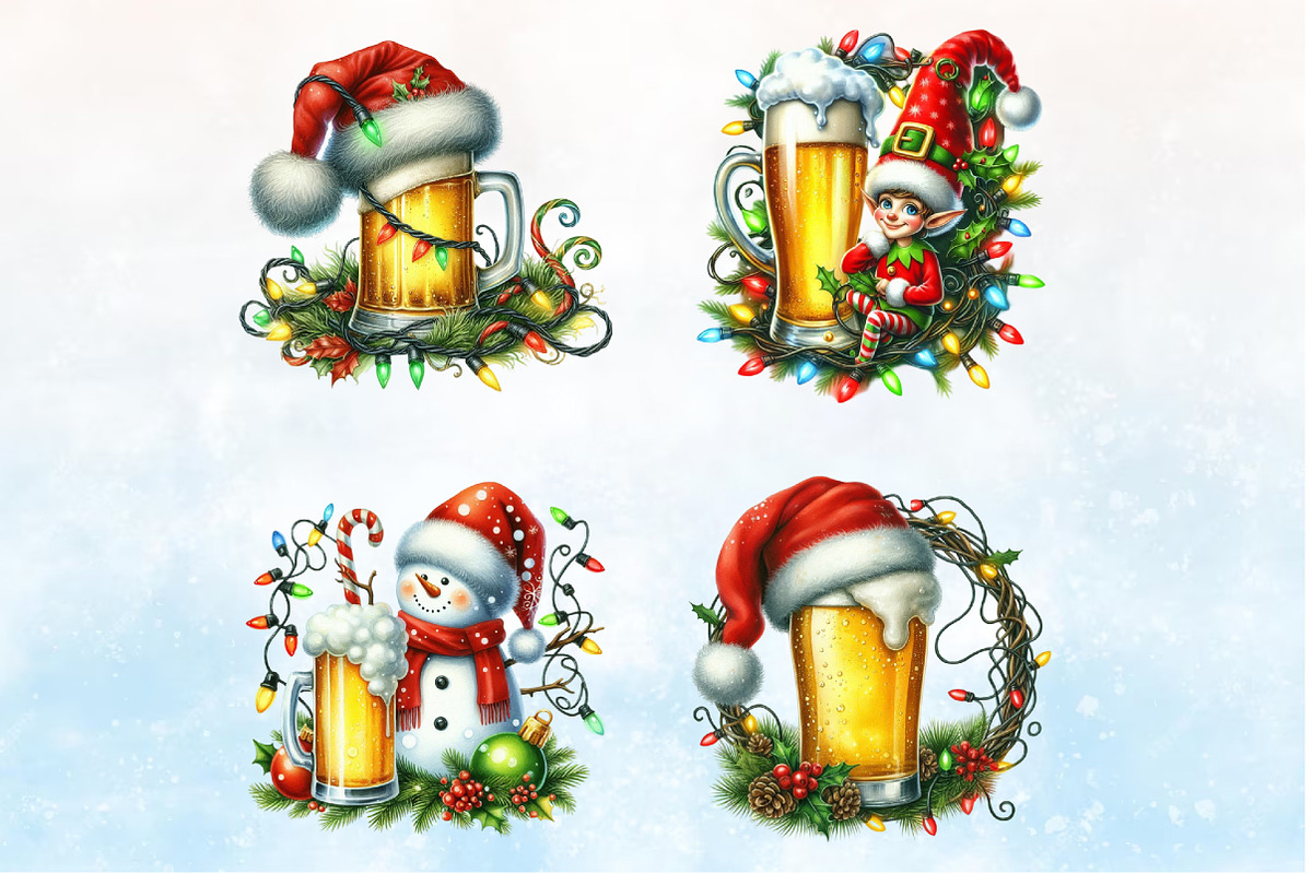 Watercolor Christmas Beers Clipart, a Seasonal Illustration by Rose Art (Photo 3 of 7)