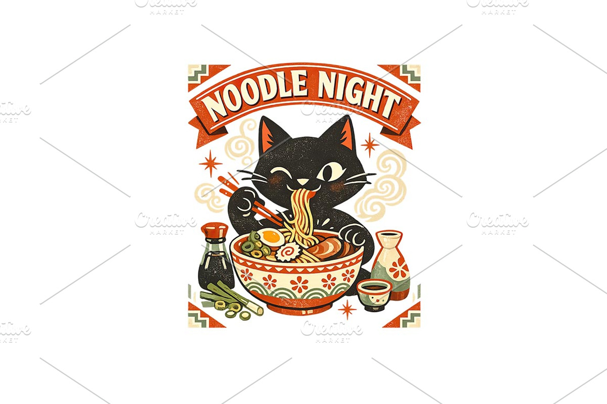 Noodle Night Wall Art, Cat Ramen, a Background Graphic by LaseredNinja (Photo 3 of 3)