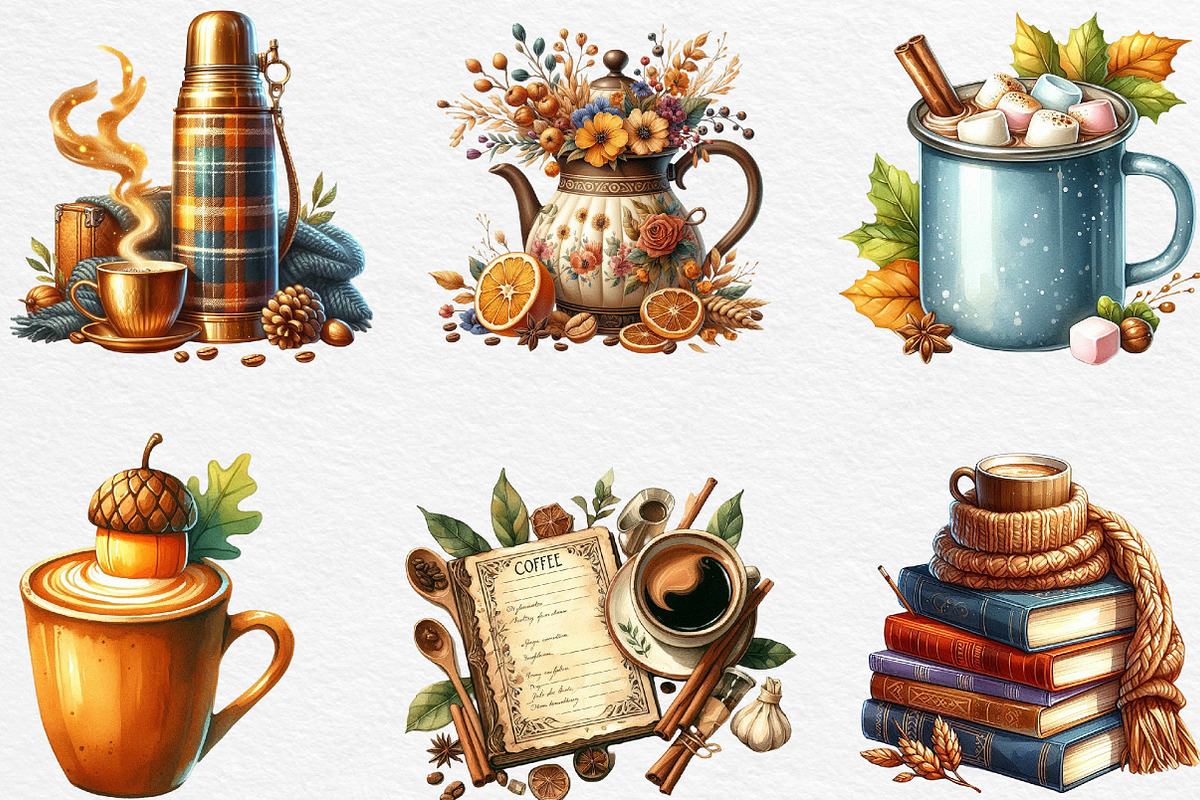 Vintage Autumn Coffee Clipart, an Illustration by Black Bird Studio (Photo 5 of 6)