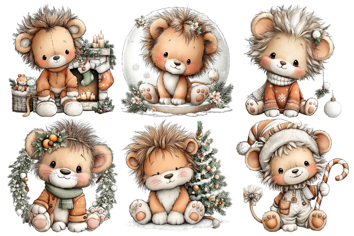 Whimsical Christmas Lion Clipart, an Illustration by Pixels.Craft (Photo 6 of 6)