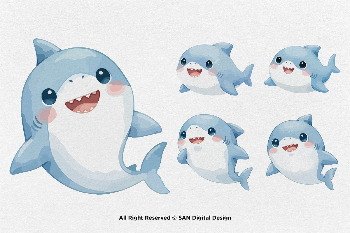 15 Bundle Watercolor Shark Ocean Sea, an Animal Illustration by Morspective (Photo 5 of 8)