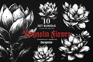 10 Bundle Dark Art Magnolia Flower, an Illustration by Morspective