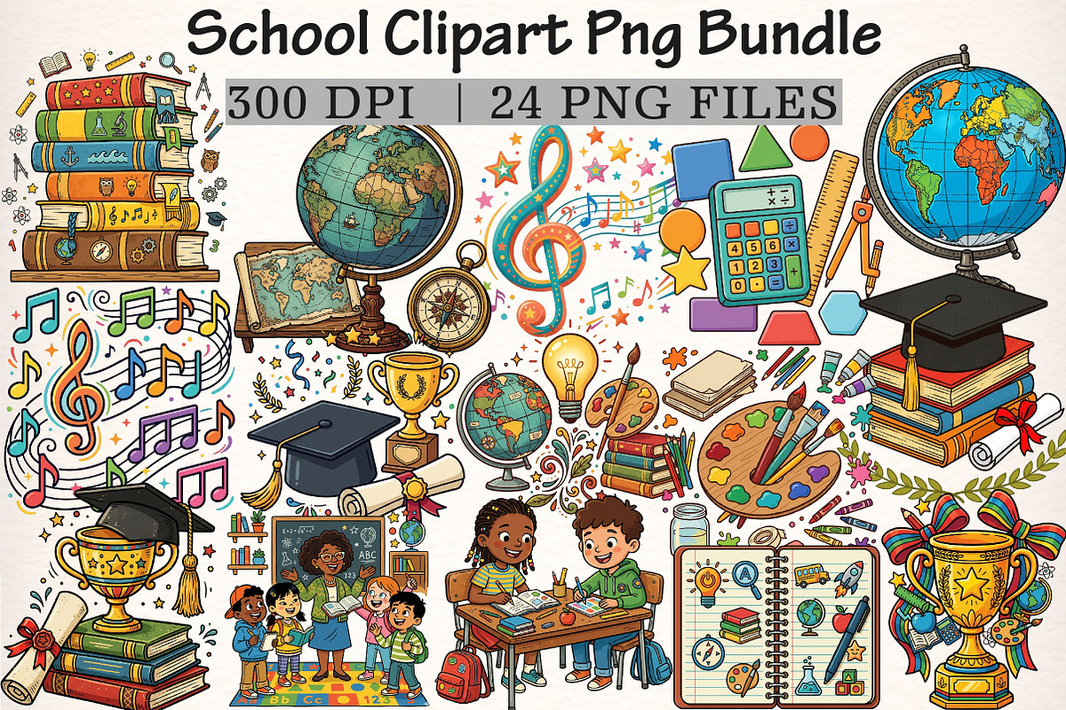 School Clipart PNG Bundle, a Transportation Illustration by Digital Artistic99 (Photo 1 of 9)
