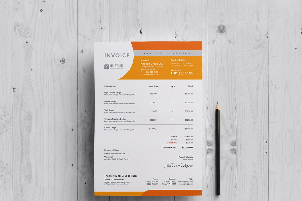 Stylish Invoice Template, a Stationery Template by MRI STUDIO