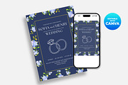 Navy Blue Floral Wedding Invitation, an Invitation Template by M9 Design (Thumbnail 3 of 5)