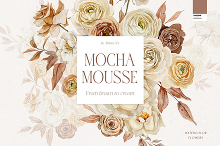Mocha Mousse watercolor roses bundle, a Decorative Illustration by AleksaArt