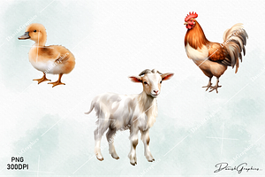 Farm Animal Watercolor Clipart Png