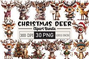 Christmas Deer Clipart, an Illustration by Black Bird Studio