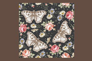 Seamless Butterflies Flowers Roses