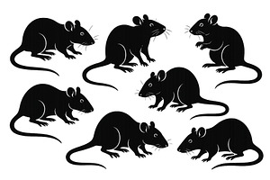 Six black silhouette mice in various, an Animal Illustration by ZinetroN