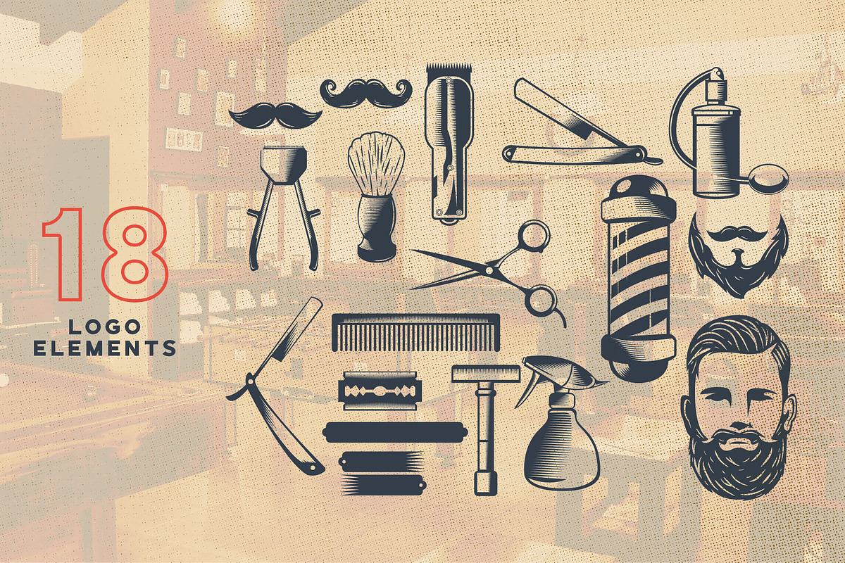Barbershop Logo Elements Vector, an Illustration by Dawnside Graphic (Photo 2 of 5)