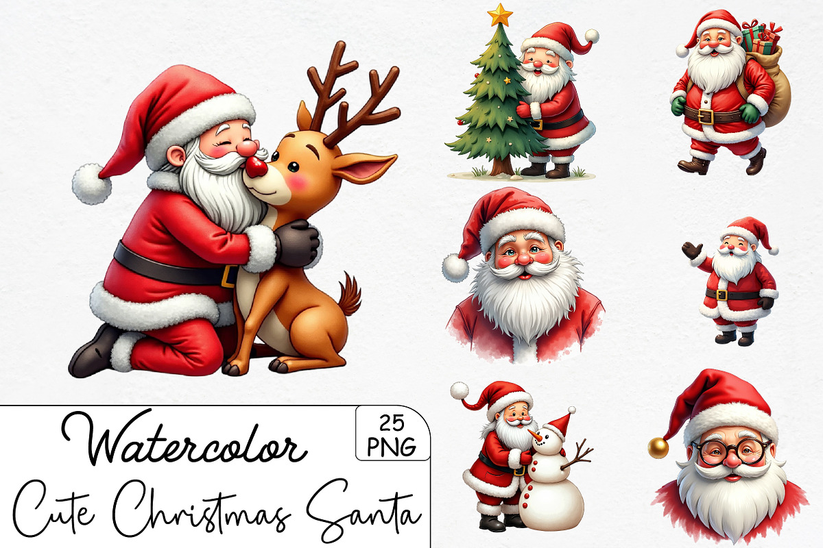 Cute Christmas Santa Clipart PNG, an Illustration by CrexoraLab (Photo 1 of 5)