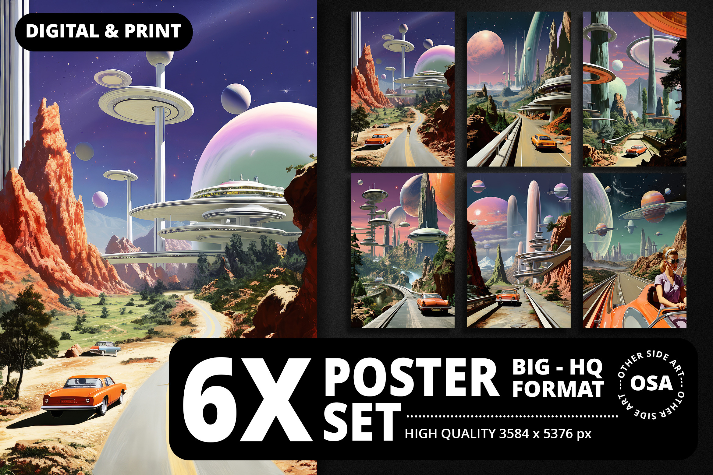 Retro Futurism Metropolis Poster Set, a Background Graphic by Other ...