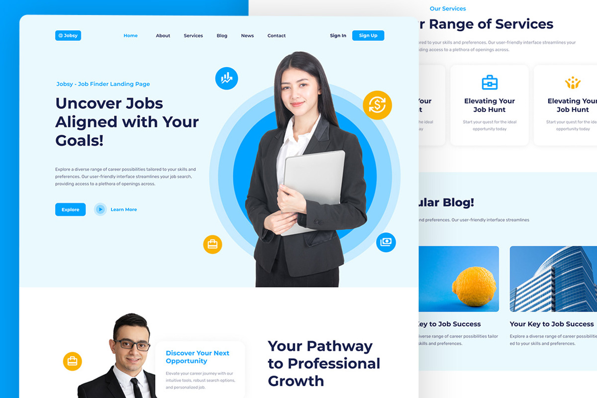 Jobsy - Job Finder Landing Page, an UI Kit Template by ENATIVE (Photo 2 of 4)