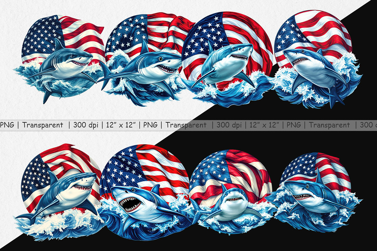 Shark 4th of July Clipart, a Graphic by Artnoy (Photo 2 of 5)