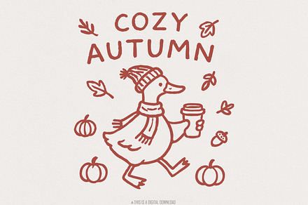 Cozy Autumn PNG, Cute Duck Fall
