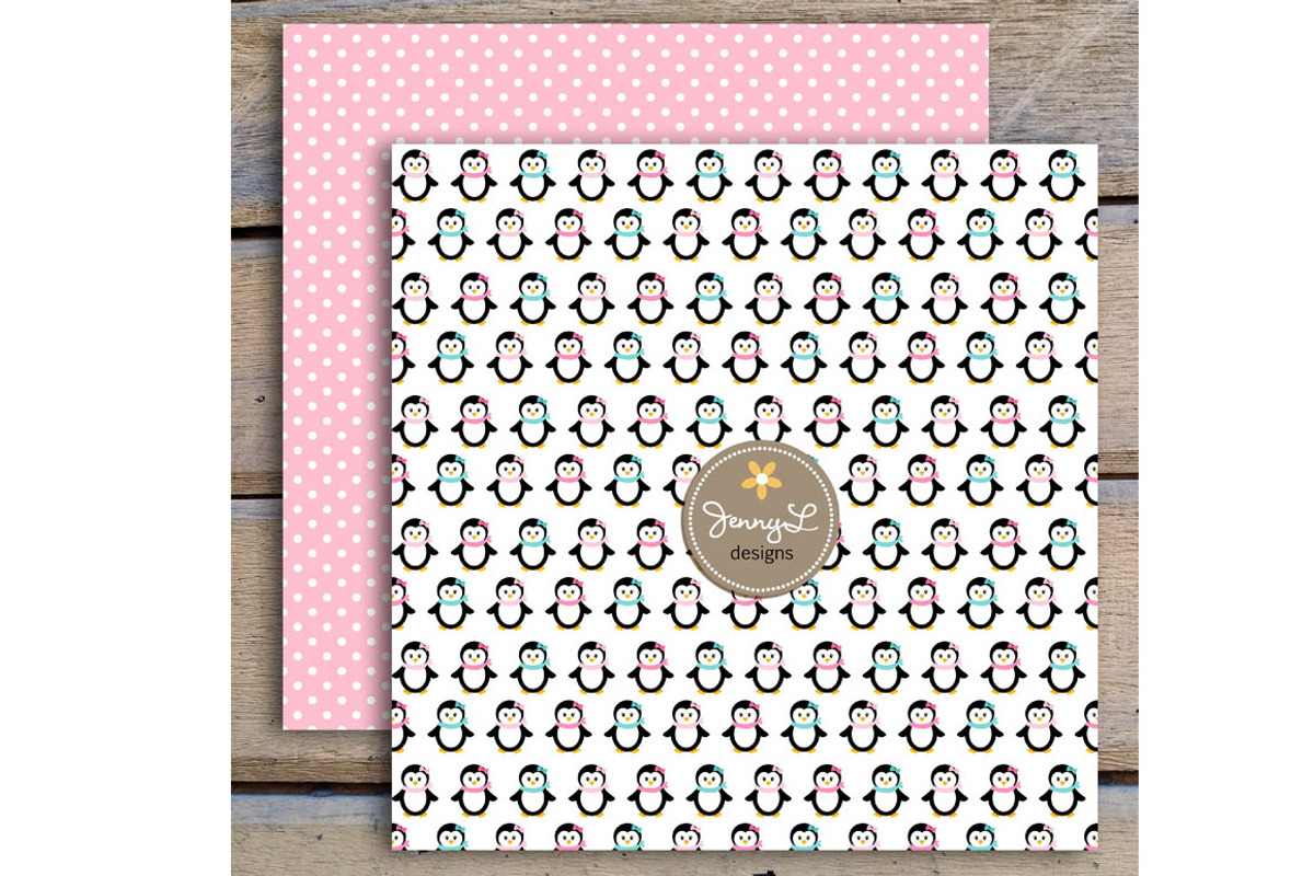 Penguin Girl Digital Paper & Clipart, a Pattern Graphic by JennyL Designs (Photo 3 of 4)
