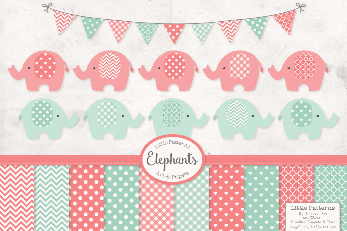 Mint and Coral Elephants, an Illustration by Amanda Ilkov (Photo 1 of 3)