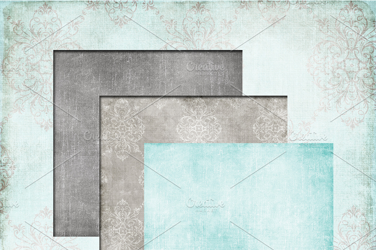 Teal & Gray Damask Backgrounds preview 4