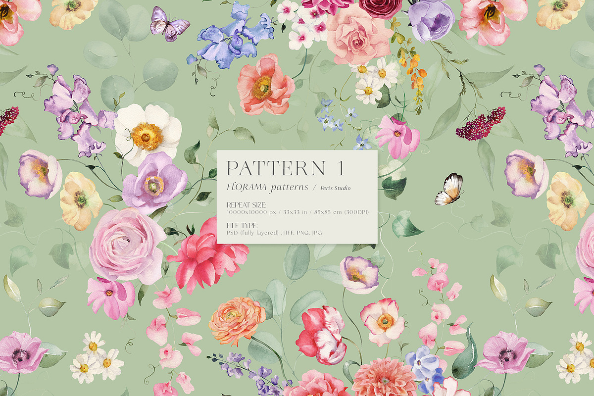 FLORAMA 6 Floral Seamless Patterns, a Pattern Graphic by Veris Studio (Photo 3 of 34)