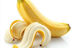 Peeled banana isolated on transparen, a Food & Drink Photo by Pixeness Studio