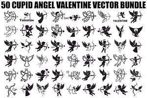 Cupid Angel Valentine Vector Bundle, an Illustration by jahid234