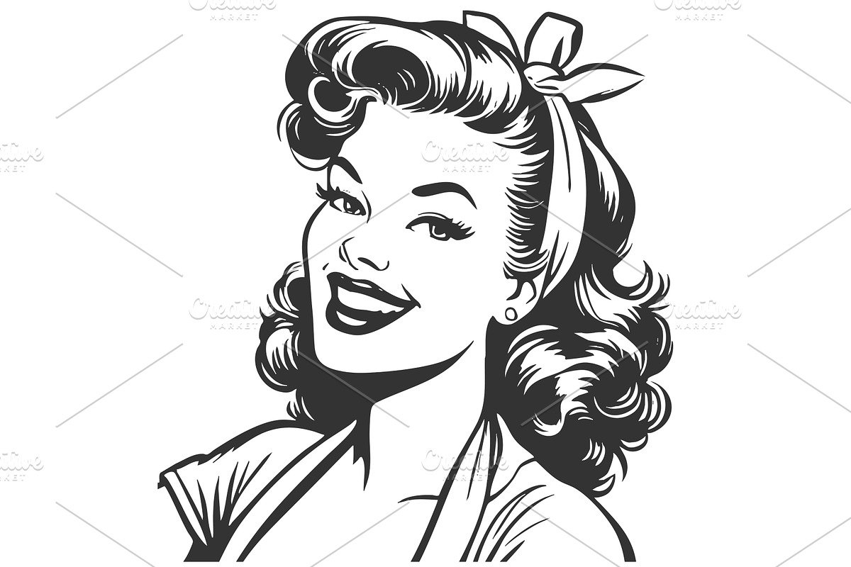 Smiling retro woman with bandana, a Person Illustration by AlexArt