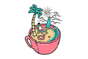 Coffee with a beach view, a Food Illustration by gunaonedesign