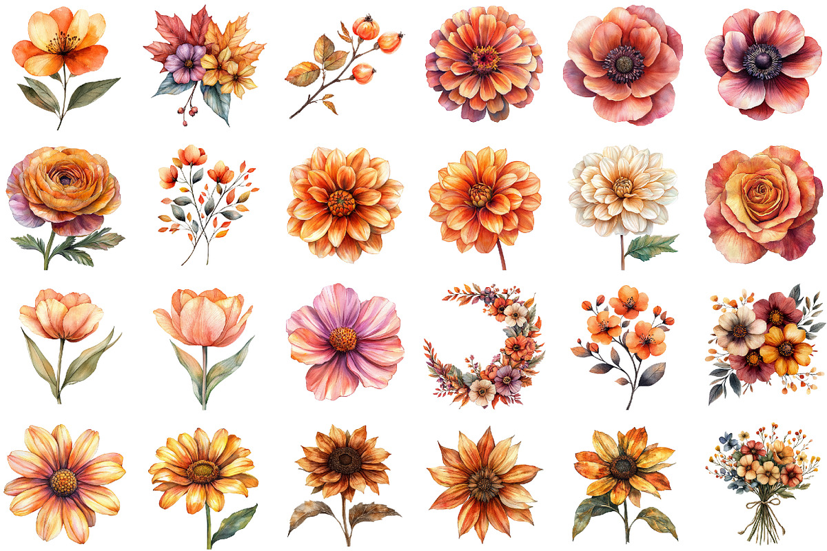 Sunset Fall Flowers Clipart Collecti, an Illustration by Sublimation Artist (Photo 2 of 6)