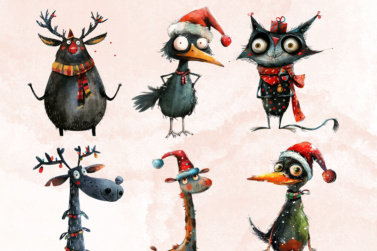 Quirky Christmas Animals Clipart, a Seasonal Illustration by GiraffeCreative (Photo 6 of 9)