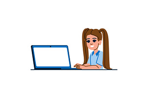 Smiling student girl using laptop, an Education Illustration by pikepicture