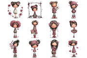 WHIMSICAL VALENTINE GIRL CLIPART, an Illustration by DreamArtGraphic (Thumbnail 4 of 4)