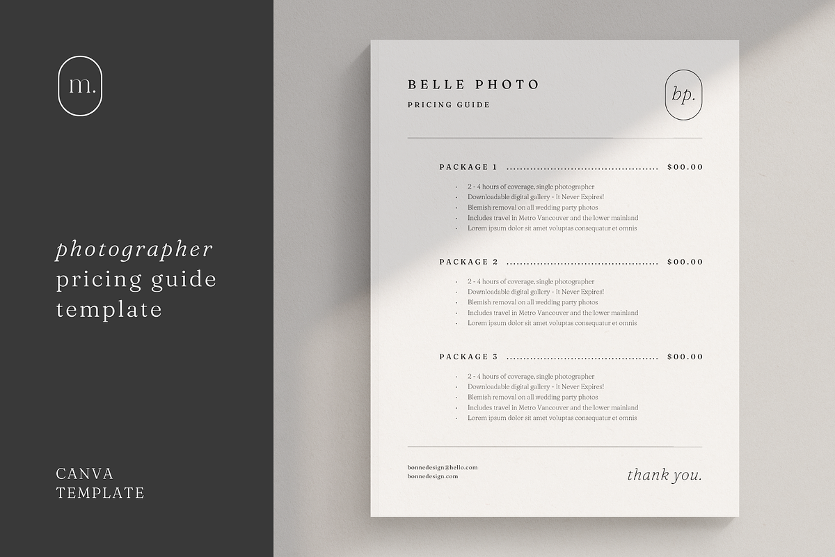 1 Page Photographer Pricing Guide, a Marketing Template by frommakertomaker (Photo 1 of 6)