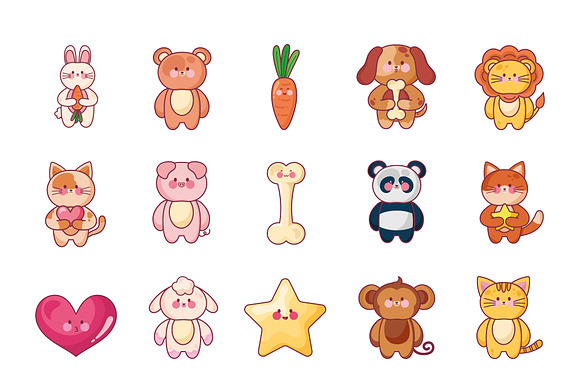 Kawaii Animal Cute Icons Set preview 2