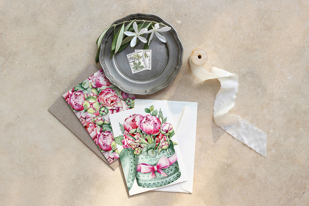 Peonies, floral digital paper, a Pattern Graphic by Artmanata (Photo 9 of 10)