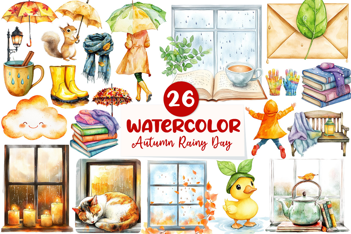 Autumn Rainy Day Clipart, an Illustration by CreationArt (Photo 1 of 5)