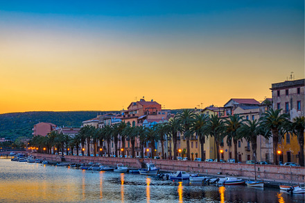 Sunset over Bosa with Temo River and, an Architecture Photo by Nick Fox