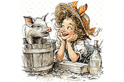 Girl And Piglet Clipart JPG, a Person Illustration by Memories By Lea (Thumbnail 9 of 19)