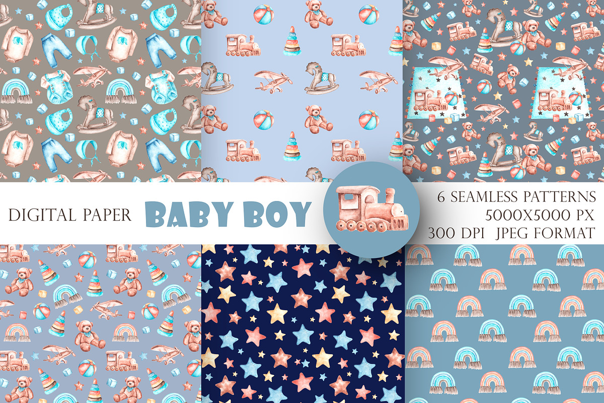 Child boy watercolor set. Birthday., a Person Illustration by SabinaWatercolorArt (Photo 9 of 15)