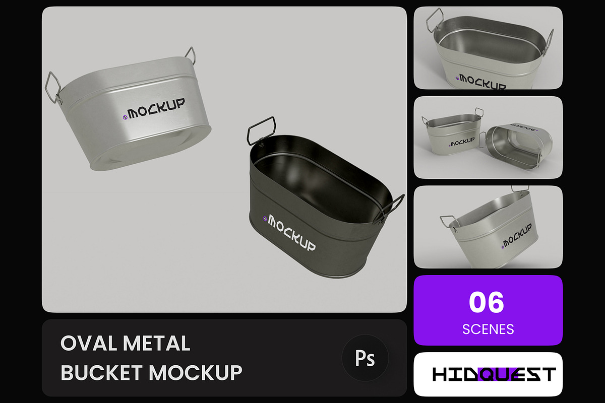 Oval Metal Bucket Mockup, a Household Mockup by hiddemaru (Photo 1 of 4)