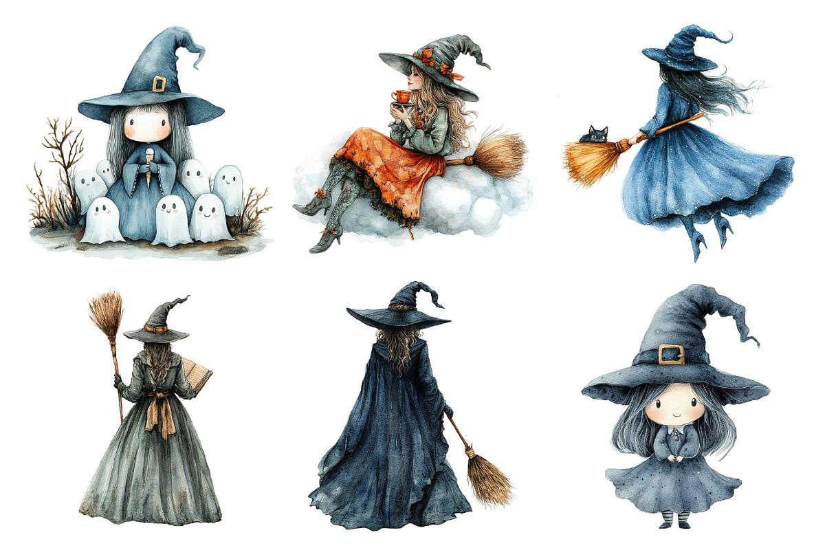 Watercolor Halloween Witch Clipart, an Illustration by Daily.Designs (Photo 4 of 5)