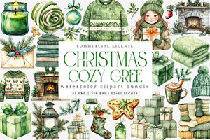 Cozy Green Christmas Winter Clipart, an Illustration by SinaCreation