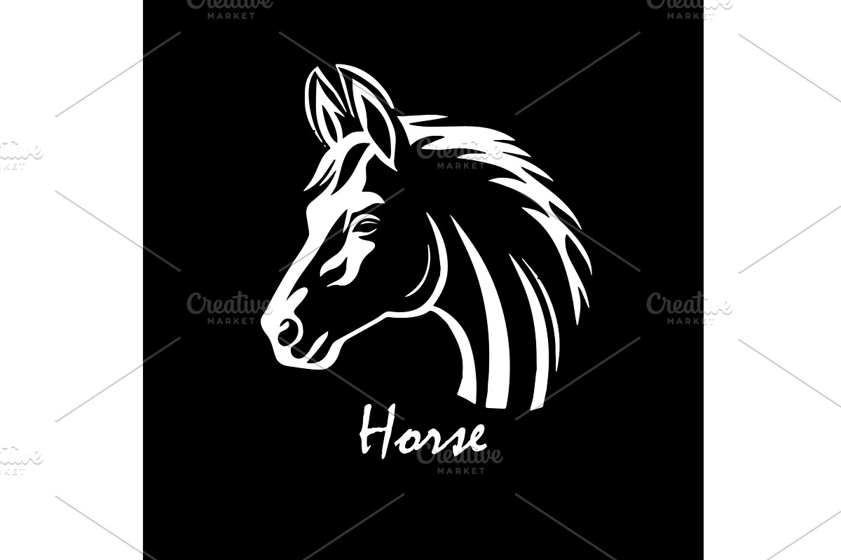 Horse head object on a black, an Animal Illustration by Nenahliadava Design