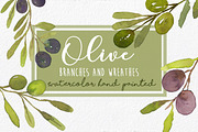 Watercolor Olives Wreaths handmade, an Illustration by MaraquelaStudio (Thumbnail 1 of 6)