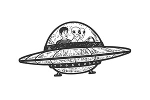 Man With Aliens In UFO Sketch Vector