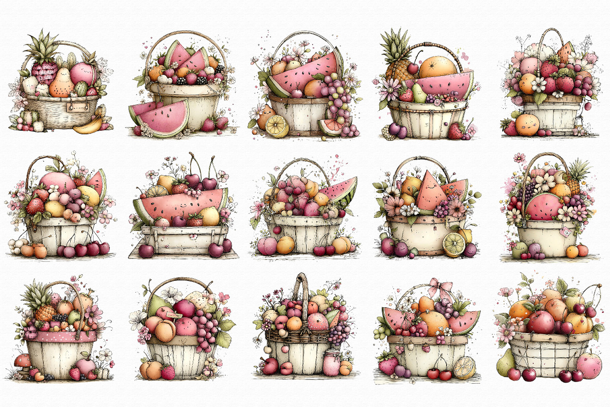 Summer Fruit Basket Clipart, an Illustration by Libby Wishes (Photo 3 of 7)