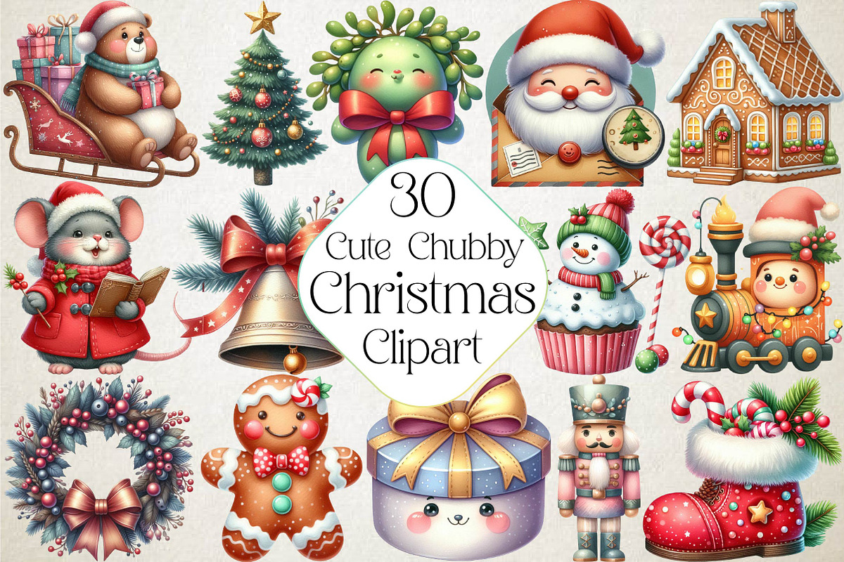Cute Chubby Christmas Clipart, an Illustration by DreamPrint404 (Photo 1 of 5)