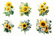 watercolor sunflower clipart, an Illustration by Designworld (Thumbnail 2 of 6)