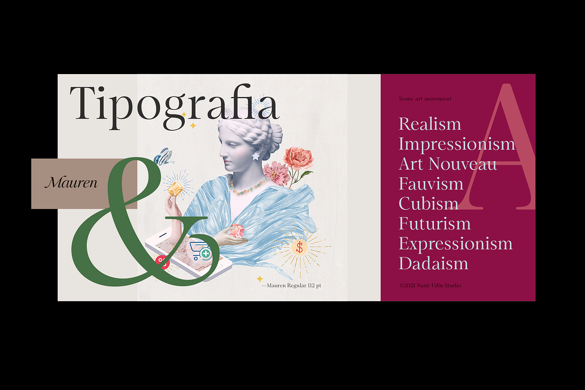 Mauren — 16 Fonts, a Serif Font by Nasir Udin (Photo 2 of 9)